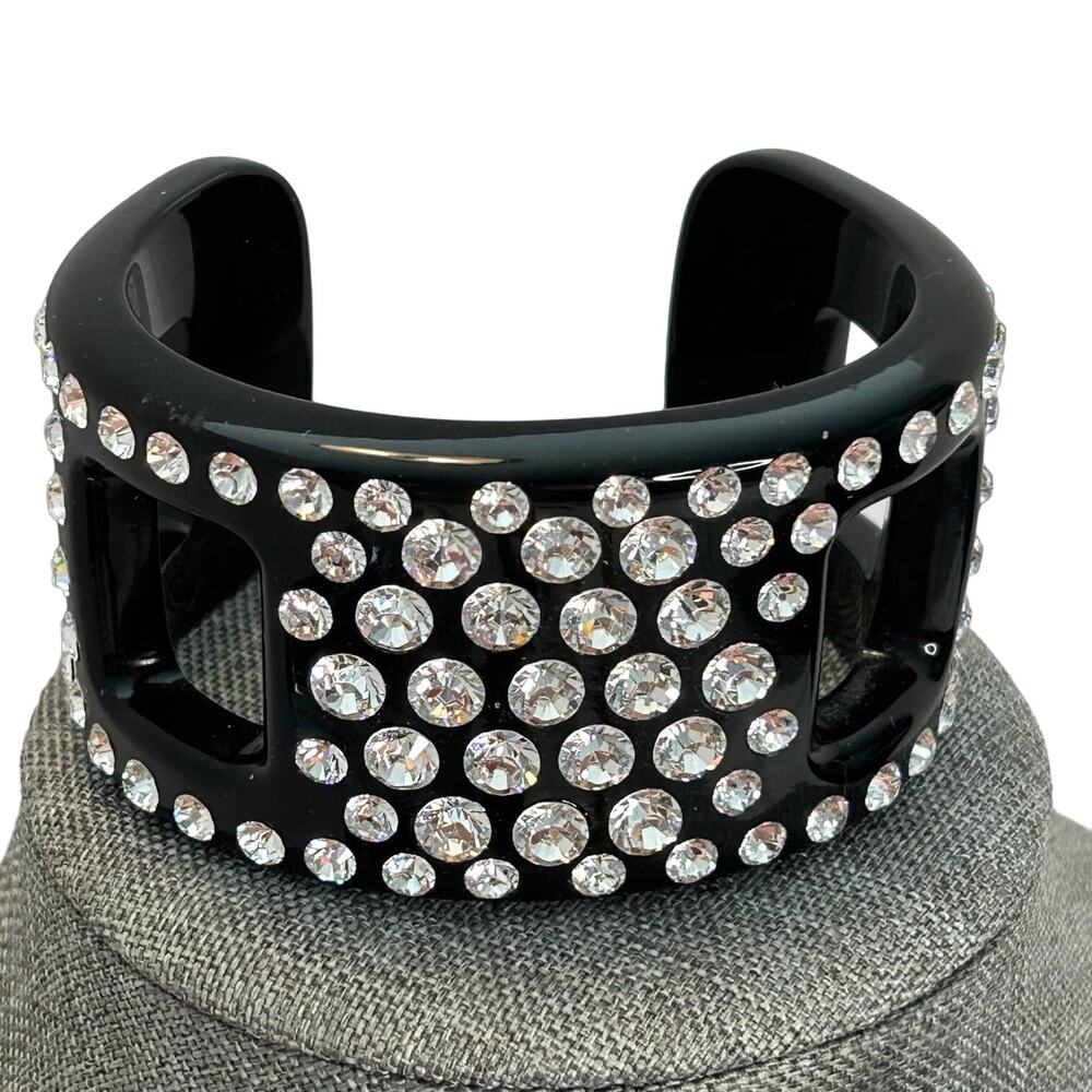 Reserved...NFS‎   Vintage Black Lucite Rhinestone Chunky Wide Cuff Bracelet